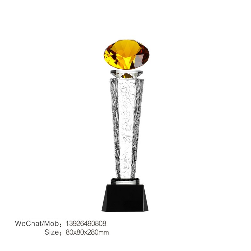 酸洗六角柱顶黄钻石奖杯